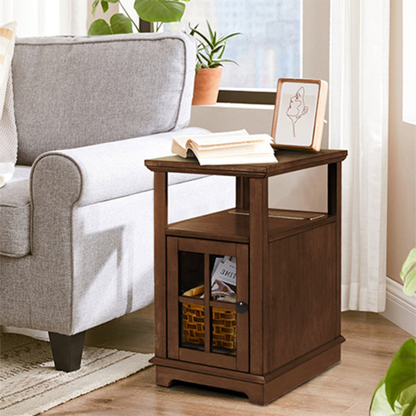 Red Barrel Studio® Boxley Tray Top Frame End Table and BuiltIn Outlets